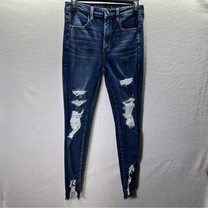 American Eagle Distressed Super Hi-Rise Jegging Jeans Womens 6 Blue Denim 2714